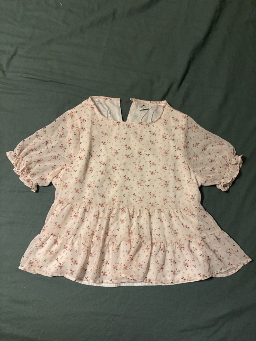 Light Floral Peplum Blouse - off white with Pink Floral